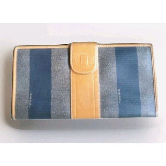 Vintage Fendi  Pequin Striped Wallet Leather Canvas Brown Multi Bifold  7.5x4" - Picture 1 of 10